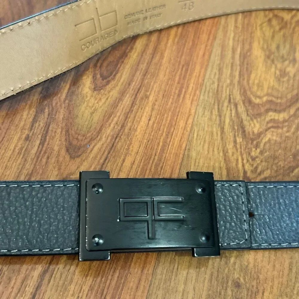 Courage.b dark gray Made in Italy  men's leather belt size m belt buckle